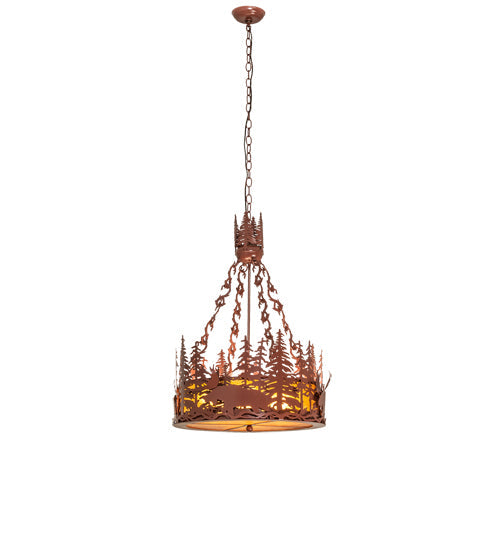 Meyda Lighting Moose at Dusk 22" 4-Light Rust Inverted Pendant Light With Amber Mica Shade Glass