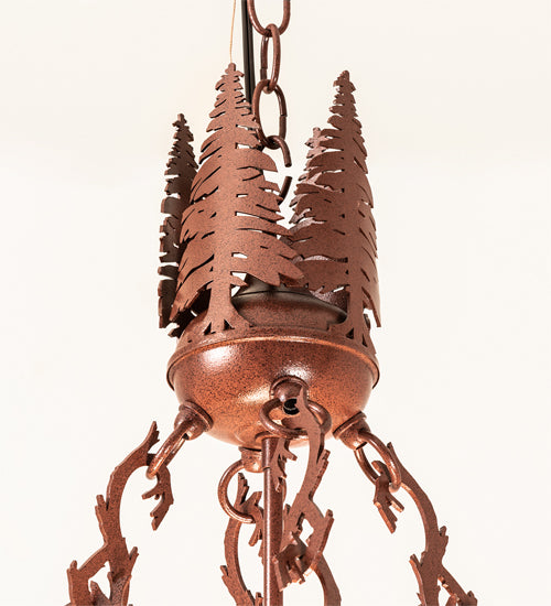 Meyda Lighting Moose at Dusk 22" 4-Light Rust Inverted Pendant Light With Amber Mica Shade Glass