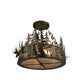 Meyda Lighting Moose at Dusk 23" 4-Light Light Burnished Antique Copper Inverted Pendant Light With Silver Mica Shade Glass