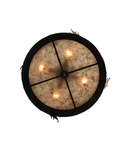 Meyda Lighting Moose at Dusk 23" 4-Light Light Burnished Antique Copper Inverted Pendant Light With Silver Mica Shade Glass