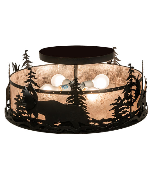 Meyda Lighting Moose at Dusk 24" 2-Light Textured Black Flush Mount Light With Silver Mica Shade Glass