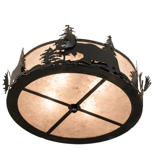 Meyda Lighting Moose at Dusk 24" 2-Light Textured Black Flush Mount Light With Silver Mica Shade Glass