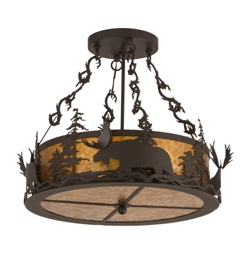 Meyda Lighting Moose at Dusk 24" 4-Light Oil Rubbed Bronze Semi-flush Mount Light With Amber Mica Shade Glass