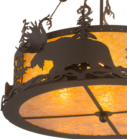 Meyda Lighting Moose at Dusk 24" 4-Light Oil Rubbed Bronze Semi-flush Mount Light With Amber Mica Shade Glass