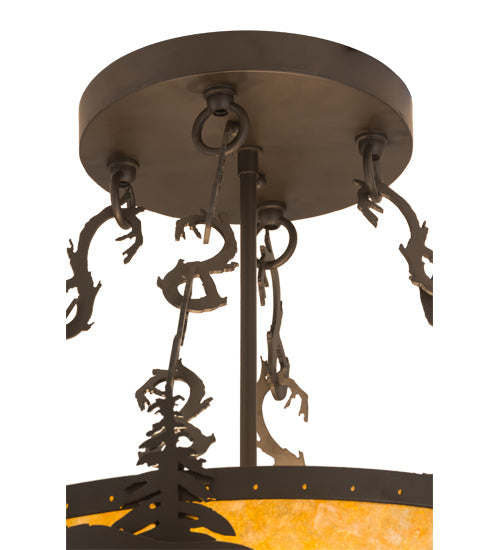 Meyda Lighting Moose at Dusk 24" 4-Light Oil Rubbed Bronze Semi-flush Mount Light With Amber Mica Shade Glass