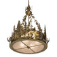Meyda Lighting Moose at Dusk 26" 4-Light Brass Tint Inverted Pendant Light With Silver Mica Shade Glass