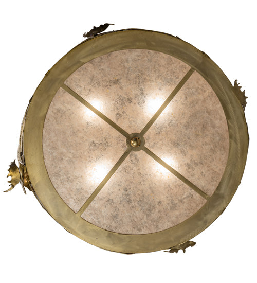 Meyda Lighting Moose at Dusk 26" 4-Light Brass Tint Inverted Pendant Light With Silver Mica Shade Glass