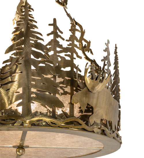 Meyda Lighting Moose at Dusk 26" 4-Light Brass Tint Inverted Pendant Light With Silver Mica Shade Glass