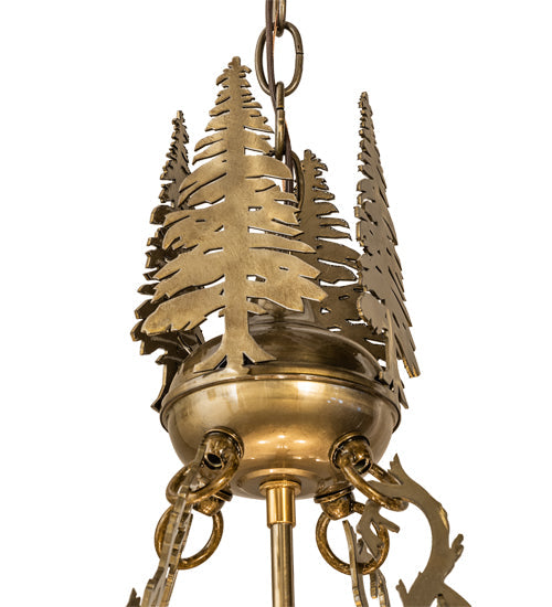 Meyda Lighting Moose at Dusk 26" 4-Light Brass Tint Inverted Pendant Light With Silver Mica Shade Glass