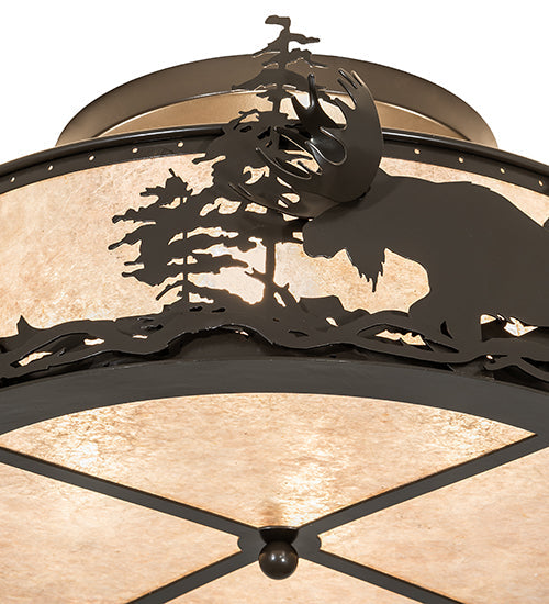 Meyda Lighting Moose at Dusk 26" 4-Light Timeless Bronze Flush Mount Light With Silver Mica Shade Glass