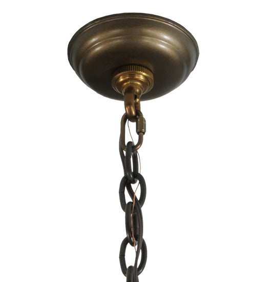 Meyda Lighting Moose at Dusk 31" 4-Light Antique Copper Inverted Pendant Light With Amber Mica Shade Glass