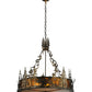 Meyda Lighting Moose at Dusk 31" 4-Light Antique Copper Inverted Pendant Light With Amber Mica Shade Glass