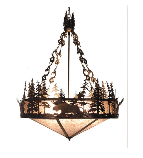 Meyda Lighting Moose at Dusk 40" 6-Light Antique Copper Inverted Pendant Light With Silver Shade Glass