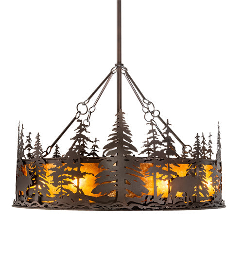 Meyda Lighting Moose at Dusk 45" 12-Light Mahogany Bronze Chandelier With Amber Mica Shade Glass and Fan