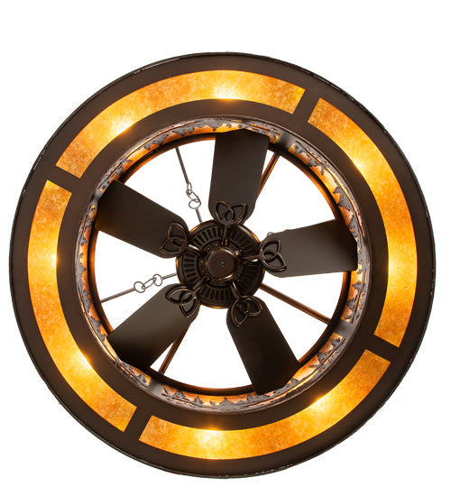 Meyda Lighting Moose at Dusk 45" 12-Light Mahogany Bronze Chandelier With Amber Mica Shade Glass and Fan