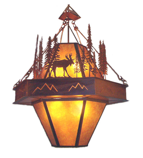 Meyda Lighting Moose at Dusk 49" 8-Light Rust Pendant Light With Amber Mica Shade Glass