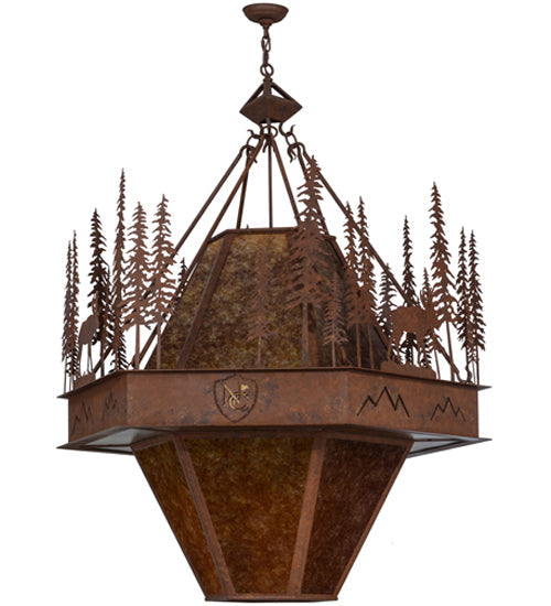 Meyda Lighting Moose at Dusk 49" 8-Light Rust Pendant Light With White Amber Mica Shade Glass