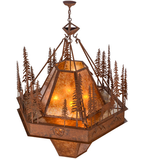 Meyda Lighting Moose at Dusk 49" 8-Light Rust Pendant Light With White Amber Mica Shade Glass