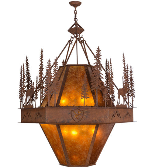 Meyda Lighting Moose at Dusk 49" 8-Light Rust Pendant Light With White Amber Mica Shade Glass