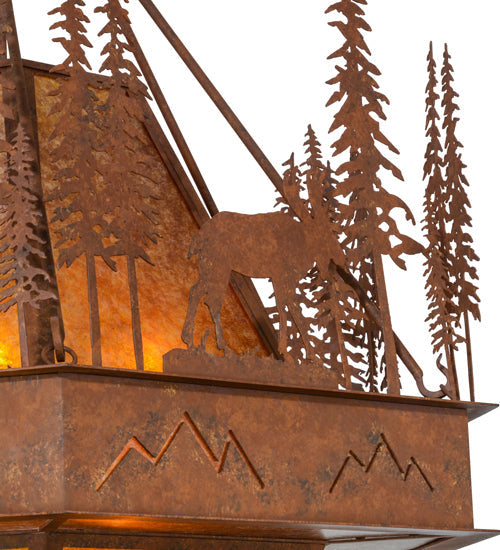 Meyda Lighting Moose at Dusk 49" 8-Light Rust Pendant Light With White Amber Mica Shade Glass