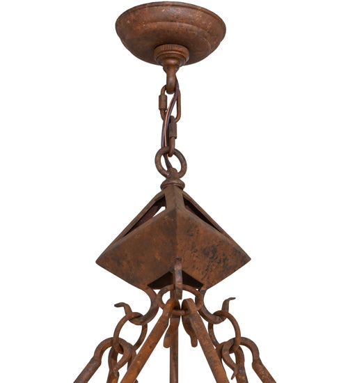 Meyda Lighting Moose at Dusk 49" 8-Light Rust Pendant Light With White Amber Mica Shade Glass