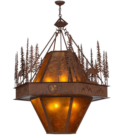 Meyda Lighting Moose at Dusk 49" 8-Light Rust Pendant Light With White Amber Mica Shade Glass