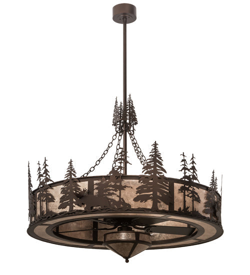 Meyda Lighting Moose at Dusk 54" 19-Light Mahogany Bronze Chandelier With Silver Mica Shade Glass and Fan