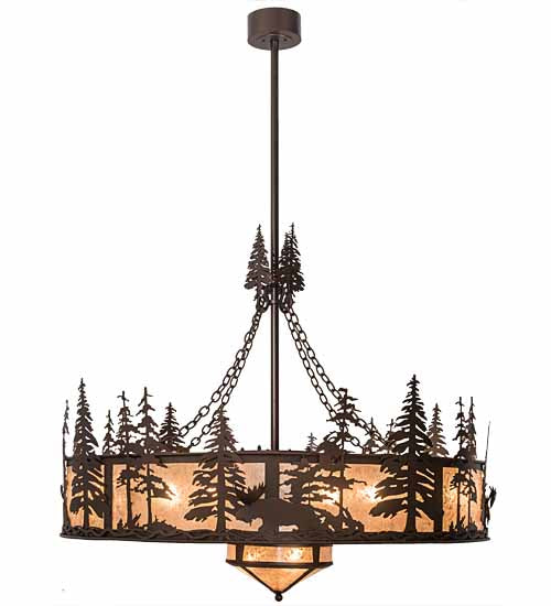 Meyda Lighting Moose at Dusk 54" 19-Light Mahogany Bronze Chandelier With Silver Mica Shade Glass and Fan