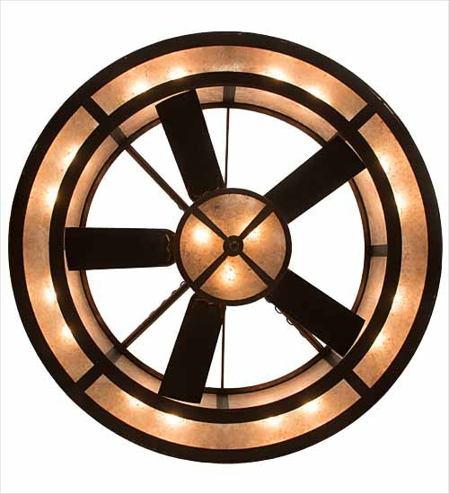 Meyda Lighting Moose at Dusk 54" 19-Light Mahogany Bronze Chandelier With Silver Mica Shade Glass and Fan