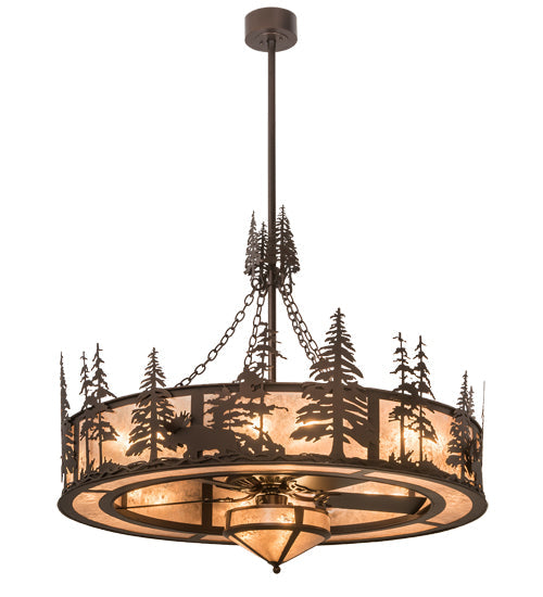 Meyda Lighting Moose at Dusk 54" 19-Light Mahogany Bronze Chandelier With Silver Mica Shade Glass and Fan