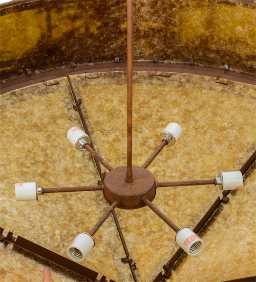 Meyda Lighting Moose at Dusk 54" 6-Light Rust Inverted Pendant Light With Amber Mica Shade Glass