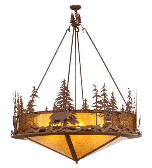 Meyda Lighting Moose at Dusk 54" 6-Light Rust Inverted Pendant Light With Amber Mica Shade Glass