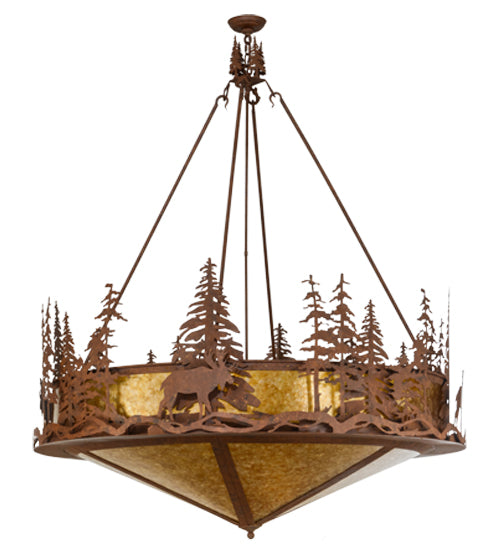 Meyda Lighting Moose at Dusk 54" 6-Light Rust Inverted Pendant Light With Amber Mica Shade Glass
