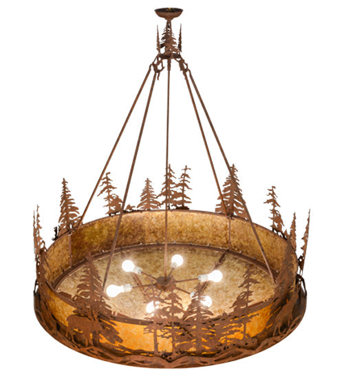 Meyda Lighting Moose at Dusk 54" 6-Light Rust Inverted Pendant Light With Amber Mica Shade Glass
