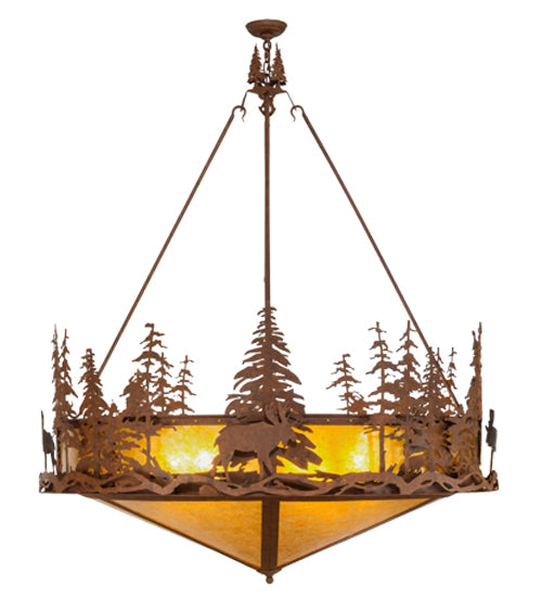 Meyda Lighting Moose at Dusk 54" 6-Light Rust Inverted Pendant Light With Amber Mica Shade Glass