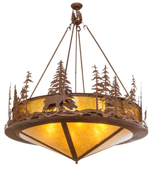 Meyda Lighting Moose at Dusk 54" 6-Light Rust Inverted Pendant Light With Amber Mica Shade Glass