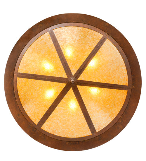 Meyda Lighting Moose at Dusk 54" 6-Light Rust Inverted Pendant Light With Amber Mica Shade Glass