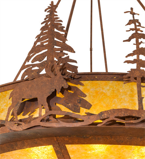 Meyda Lighting Moose at Dusk 54" 6-Light Rust Inverted Pendant Light With Amber Mica Shade Glass