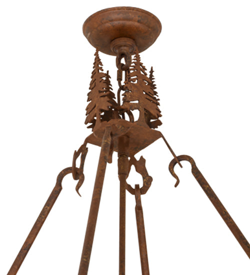 Meyda Lighting Moose at Dusk 54" 6-Light Rust Inverted Pendant Light With Amber Mica Shade Glass