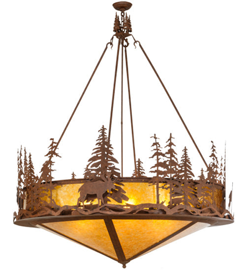 Meyda Lighting Moose at Dusk 54" 6-Light Rust Inverted Pendant Light With Amber Mica Shade Glass