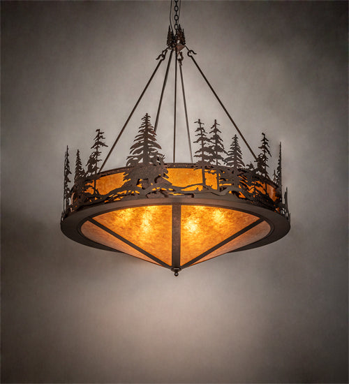 Meyda Lighting Moose at Dusk 54" 6-Light Rustic Nail Inverted Pendant Light With Amber Mica Shade Glass