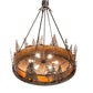 Meyda Lighting Moose at Dusk 54" 6-Light Rustic Nail Inverted Pendant Light With Amber Mica Shade Glass