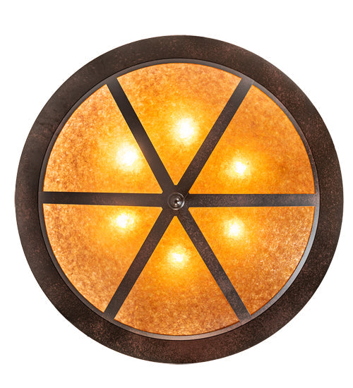 Meyda Lighting Moose at Dusk 54" 6-Light Rustic Nail Inverted Pendant Light With Amber Mica Shade Glass