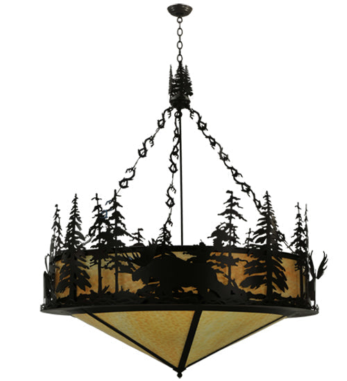 Meyda Lighting Moose at Dusk 56" 6-Light Timeless Bronze Inverted Pendant Light With Beige Shade Glass