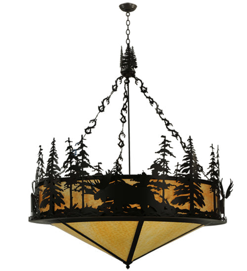 Meyda Lighting Moose at Dusk 56" 6-Light Timeless Bronze Inverted Pendant Light With Beige Shade Glass