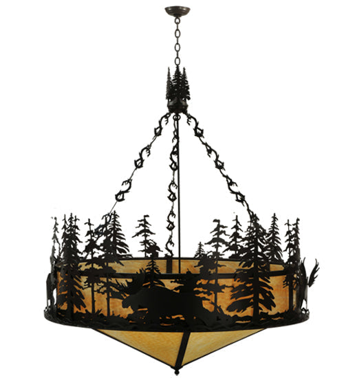 Meyda Lighting Moose at Dusk 56" 6-Light Timeless Bronze Inverted Pendant Light With Beige Shade Glass