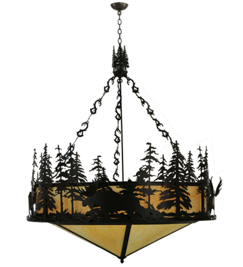Meyda Lighting Moose at Dusk 56" 6-Light Timeless Bronze Inverted Pendant Light With Beige Shade Glass