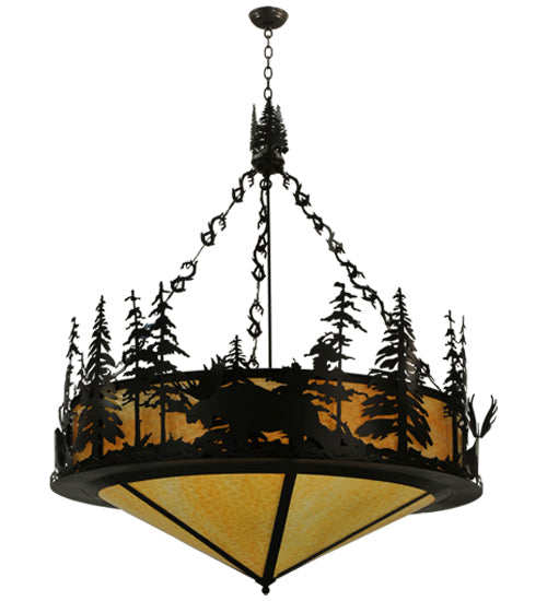 Meyda Lighting Moose at Dusk 56" 6-Light Timeless Bronze Inverted Pendant Light With Beige Shade Glass