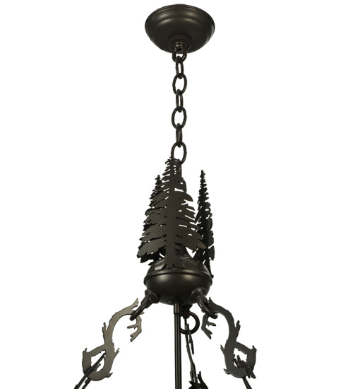 Meyda Lighting Moose at Dusk 56" 6-Light Timeless Bronze Inverted Pendant Light With Beige Shade Glass