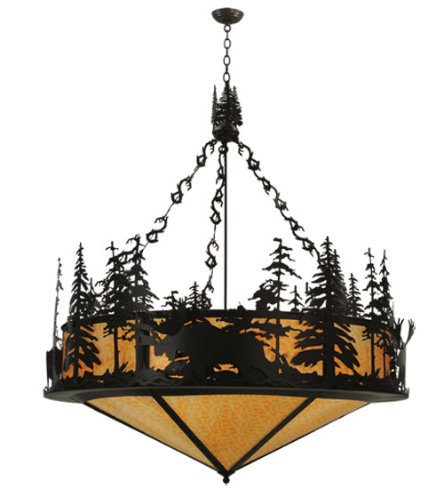 Meyda Lighting Moose at Dusk 56" 6-Light Timeless Bronze Inverted Pendant Light With Beige Shade Glass